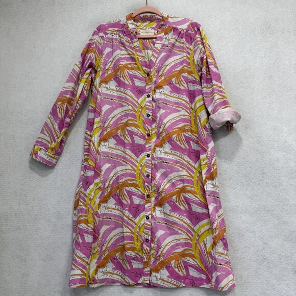 Anthropologie Dresses & Skirts - Anthropologie Shirt Dress Womens Medium Pink Tropical Floral Button Front Cotton